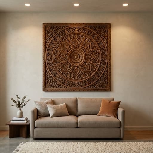 Intricate Floral Jali Teak Wall Panel angle 3
